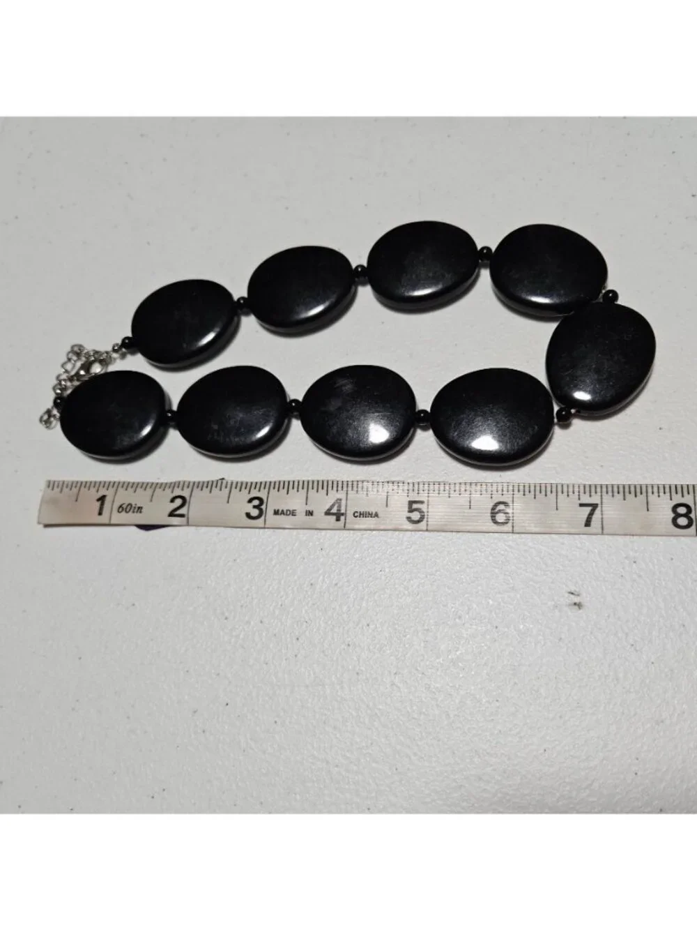 Vintage Black Beaded Choker Necklace Round Flat Beads Statement Fashion Jewelry